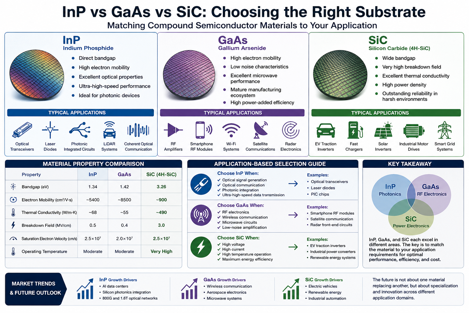 Latest company blogs about InP vs GaAs vs SiC: How to Choose the Right Semiconductor Substrate?