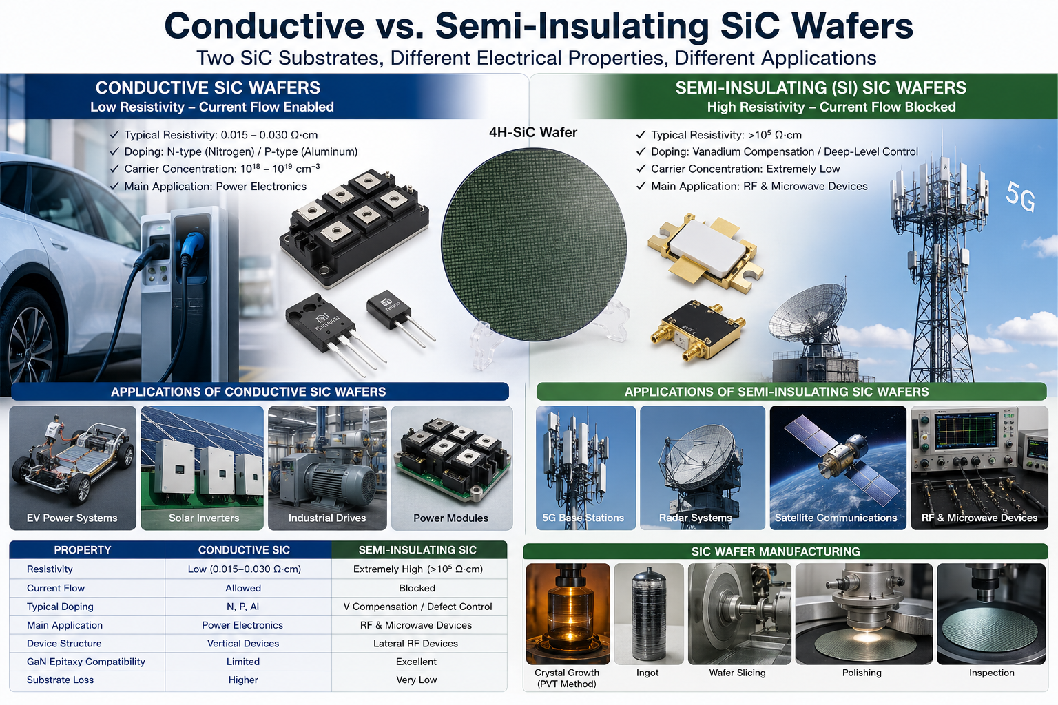 Latest company blogs about Semi-Insulating vs Conductive SiC Wafers: Key Differences Explained