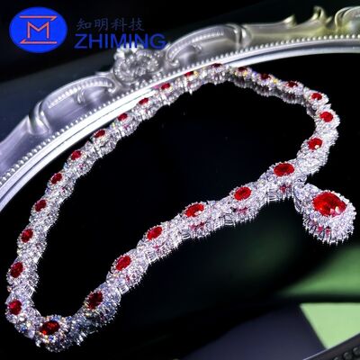 Lab-Created Pigeon Blood Red Sapphire Necklace – Customizable Sizes, Exquisite Cut